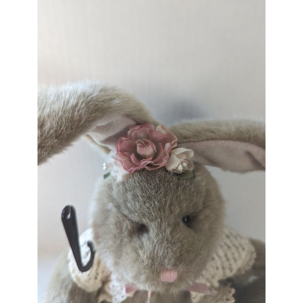 Russ Misty jointed stuffed rabbit pink ribbon flower w/shall tan beige fur 6 in - Picture 3 of 7